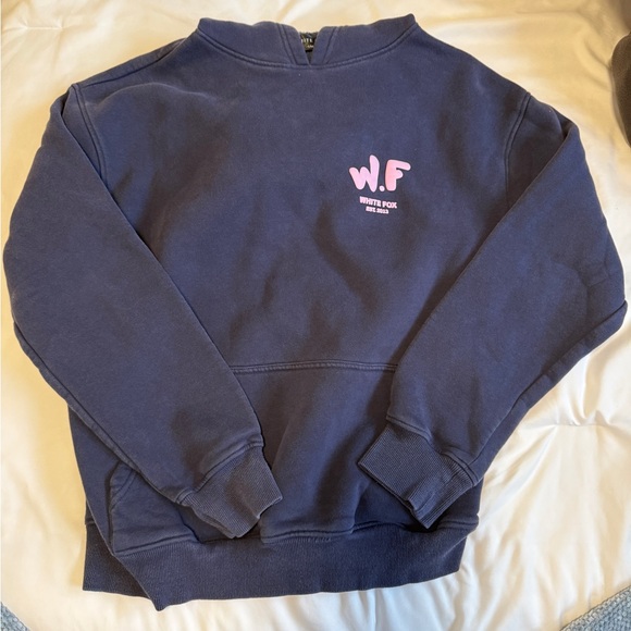 White Fox Boutique Navy Sweatshirt with Pink Logo Size SMALL/MEDIUM - Picture 1 of 5